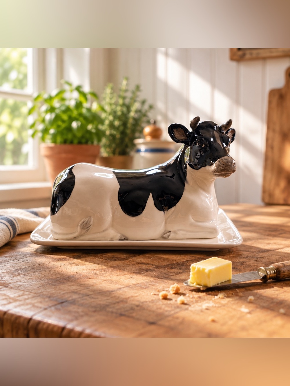 Vintage OTAGIRL 1983 Japan Ceramic Cow Butter Dish